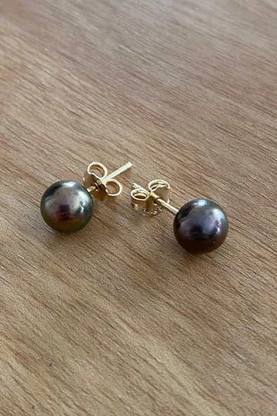 7,5 mm Tam Yuvarlak Doğal İnci Kadın Küpe - Resim 3