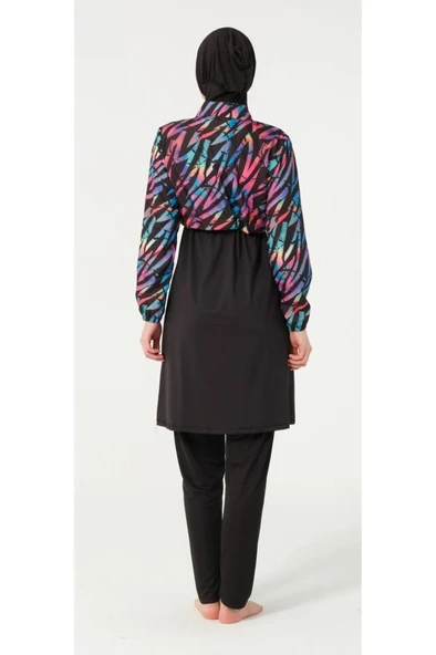 Tesmay 21109 Siyah Dijital Desenli Lycralı Tesettür Mayo - Resim 7