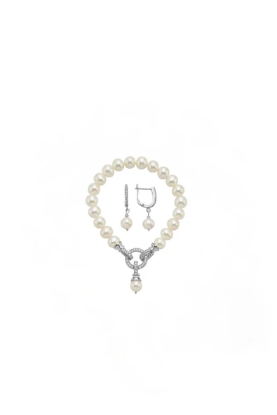 Halka Kilitli Doğal İnci Küpe Bileklik İkili Set - Resim 4