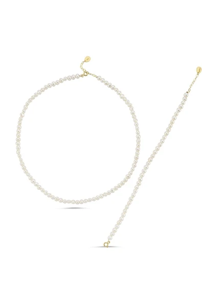 5,5 mm Sıralı Keshi İnci Kolye Bileklik İkili Set - 3