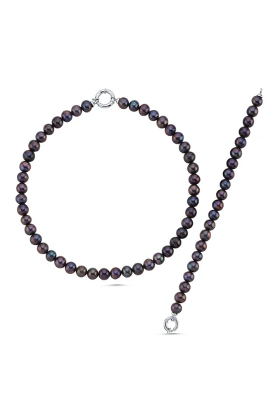 9,5 mm Doğal Siyah İnci Kolye Bileklik İkili Set - 9