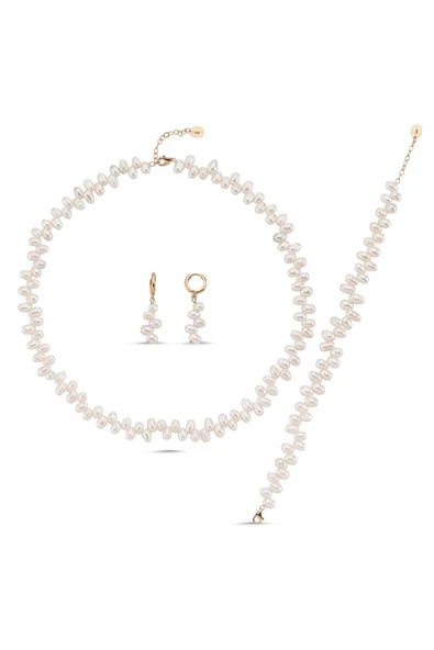 5,5 mm Barok Doğal İnci Kolye Bileklik Küpe Üçlü Set - 6