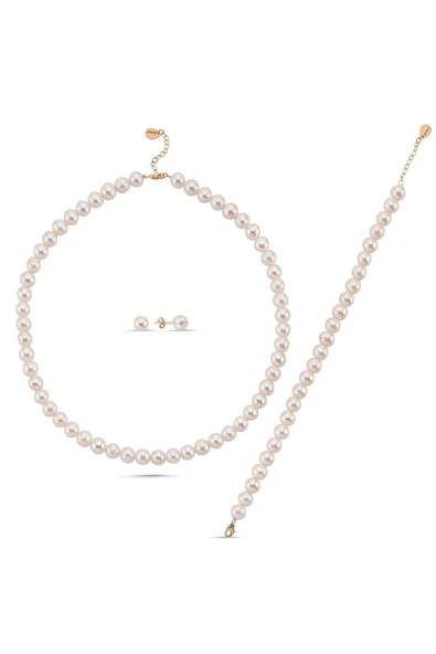 8,5 mm Sıralı Doğal İnci Kolye Bileklik Küpe Üçlü Set - 5