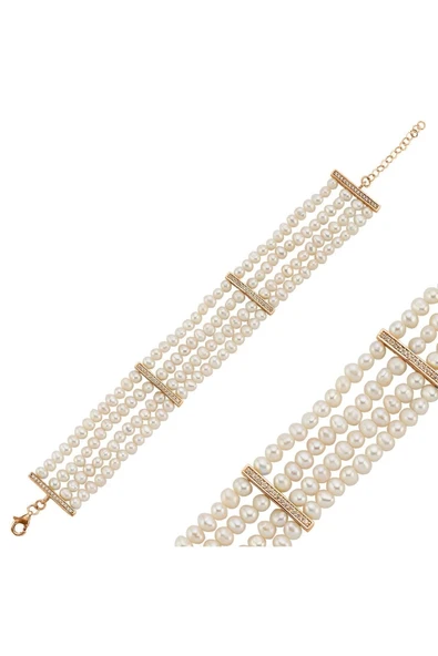 Zirkon Taşlı Doğal İnci 5 mm 4 Sıra Bileklik - 6