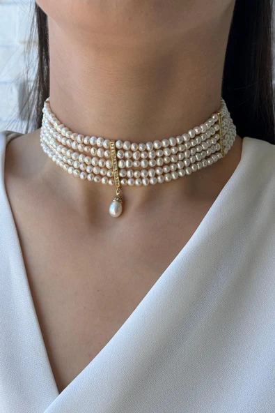 Zirkon Taşlı Doğal İnci 5 mm Kolye Bileklik İkili Set