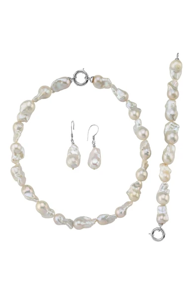 22,5 mm Barok İnci Kolye Bileklik Küpe Üçlü Set - 4