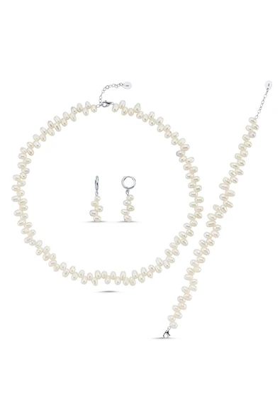 5,5 mm Barok Doğal İnci Kolye Bileklik Küpe Üçlü Set - 4