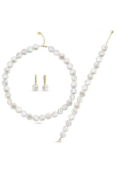 12,5 mm Para İnci Kolye Bileklik Küpe Üçlü Set - 8