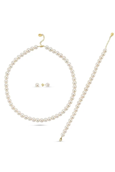 8,5 mm Sıralı Doğal İnci Kolye Bileklik Küpe Üçlü Set - 4