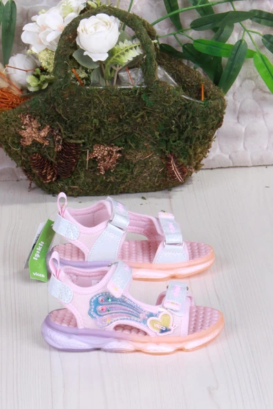 Vicco 332.B25Y.254 Pudra Can Anatomik Işıklı Kız Çocuk Sandalet - Resim 2