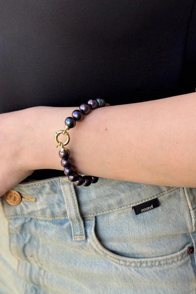 9,5 mm Doğal Siyah İnci Kolye Bileklik İkili Set - 2