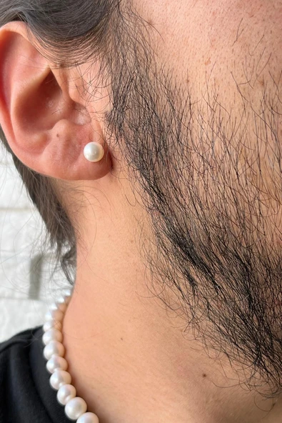 7,5 mm Doğal İnci Erkek Küpe