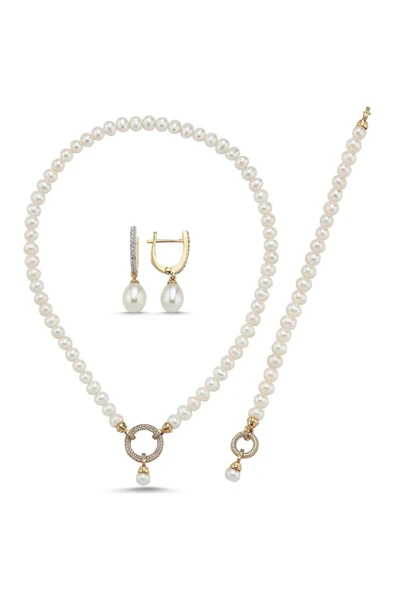 Halka Kilitli Doğal İnci Kolye Bileklik Küpe Üçlü Set - 6