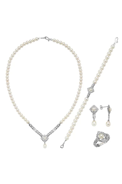 6,5 mm Baget Taşlı Doğal İnci Küpe Kolye Bileklik Yüzük Dörtlü Set - 7