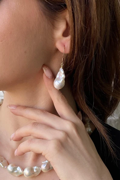 22,5 mm Barok İnci Küpe - Resim 2