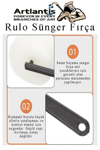 Sünger Rulo Fırça 15 li 1 Paket Siyah Plastik Saplı Boyama Süngeri Sanatsal Sünger Boya Fırçası Parmak Guaj Akrilik Boya - 3