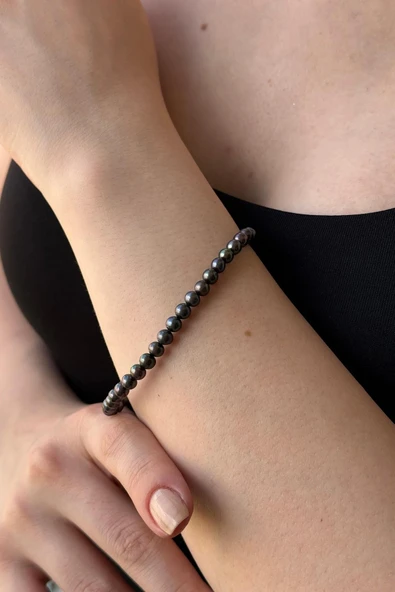 5 mm Siyah Doğal İnci Kolye Bileklik Küpe Üçlü Set