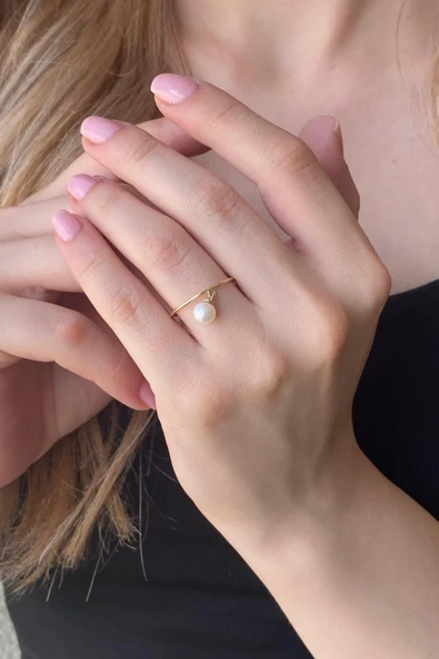 6,5 mm Doğal İnci Sallantılı Yüzük - 3