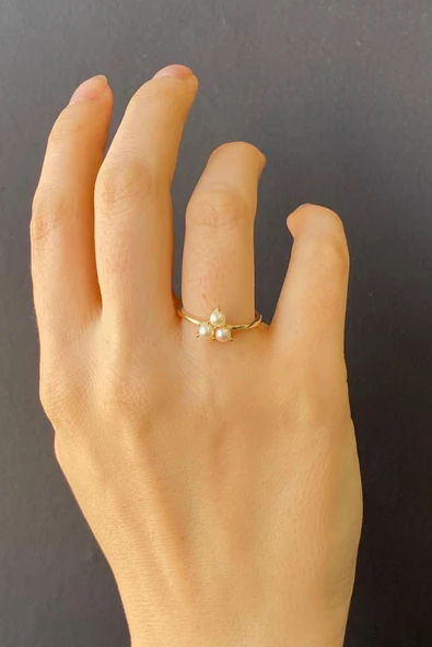 3,5 mm Tria Doğal İnci Küpe Kolye Yüzük Üçlü Set - 4