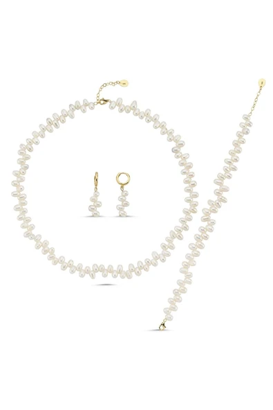 5,5 mm Barok Doğal İnci Kolye Bileklik Küpe Üçlü Set - 5