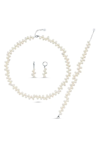 5,5 mm Barok Doğal İnci Kolye Bileklik Küpe Üçlü Set - 7