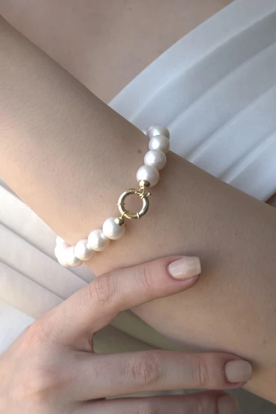 9,5 mm Denizci Kilit Doğal İnci Kolye Bileklik İkili Set - 4