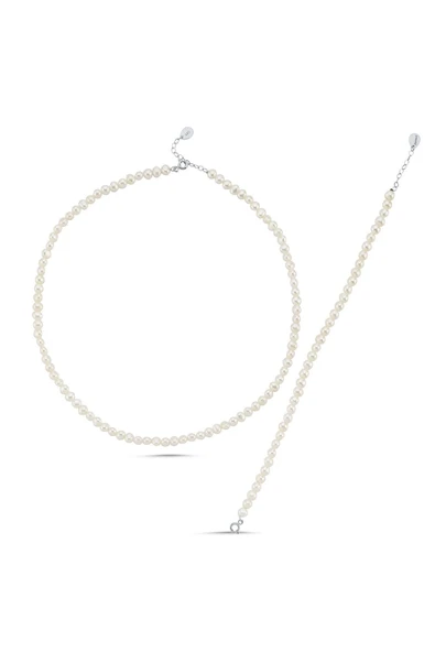 5,5 mm Sıralı Keshi İnci Kolye Bileklik İkili Set - 5