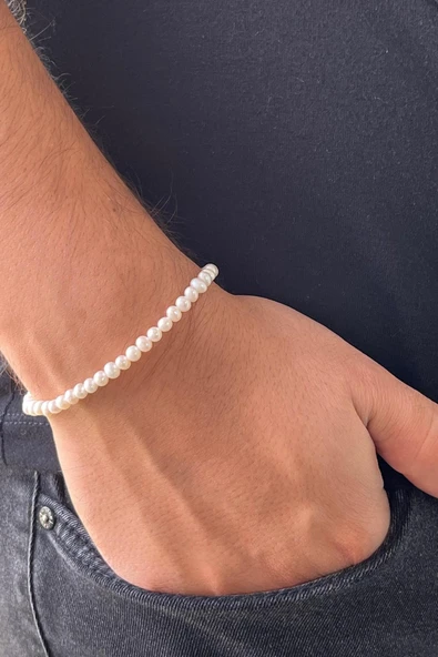 4,5 mm Doğal İnci Sıralı Erkek Bileklik - 1