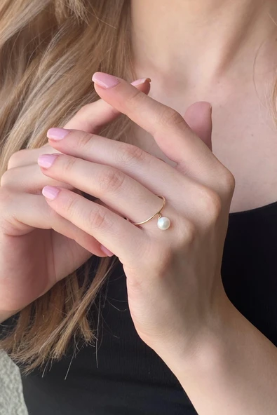 6,5 mm Doğal İnci Sallantılı Yüzük - 2