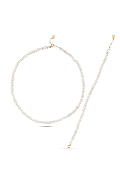 5,5 mm Sıralı Keshi İnci Kolye Bileklik İkili Set - 4