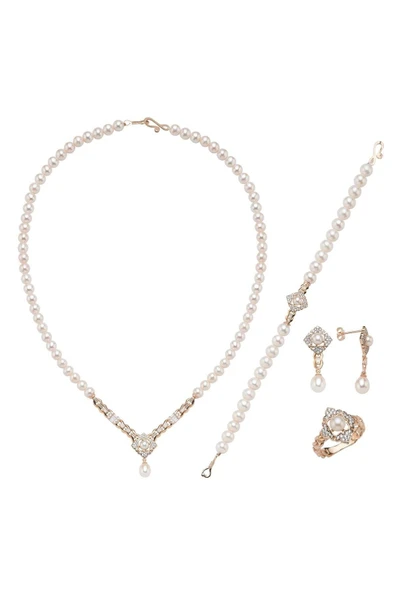 6,5 mm Baget Taşlı Doğal İnci Küpe Kolye Bileklik Yüzük Dörtlü Set - 6