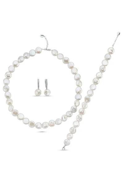 12,5 mm Para İnci Kolye Bileklik Küpe Üçlü Set - 7