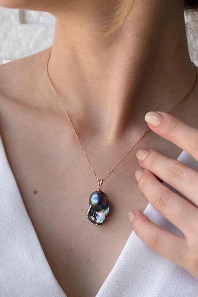 Siyah Barok İnci Kolye Küpe İkili Set - 4