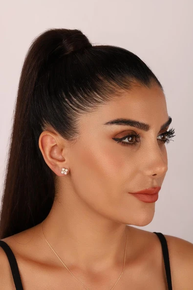 Dörtgen 0,12 Karat Doğal İnci Pırlanta Küpe - Resim 2