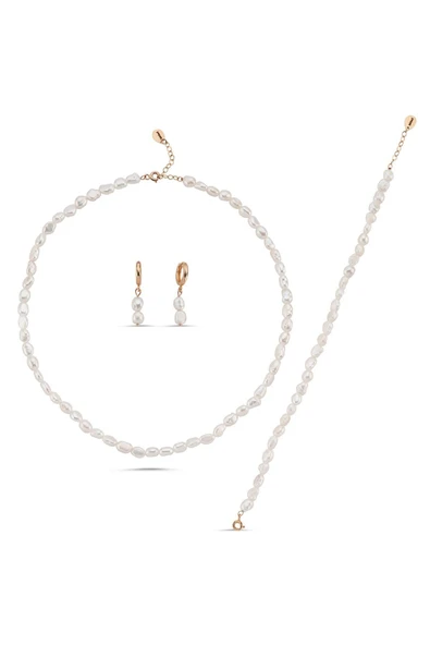 7,5 mm Yassı Barok İnci Kolye Bileklik Küpe Üçlü Set - 5