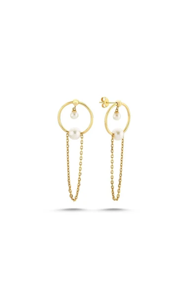 7,5 mm Tatlı Su Doğal İnci Sallanan Küpe - Resim 3