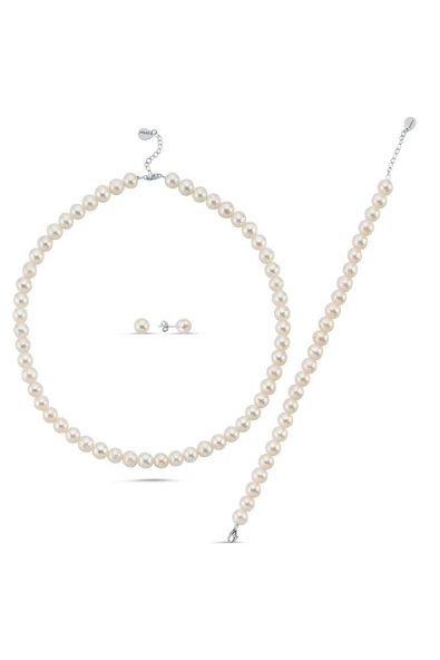 8,5 mm Sıralı Doğal İnci Kolye Bileklik Küpe Üçlü Set - 8