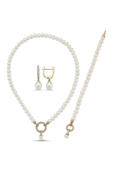 Halka Kilitli Doğal İnci Kolye Bileklik Küpe Üçlü Set - 9