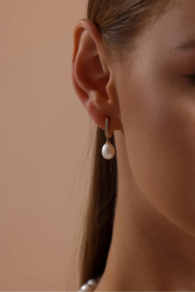 Halka Kilitli Doğal İnci Kolye Bileklik Küpe Üçlü Set - 3