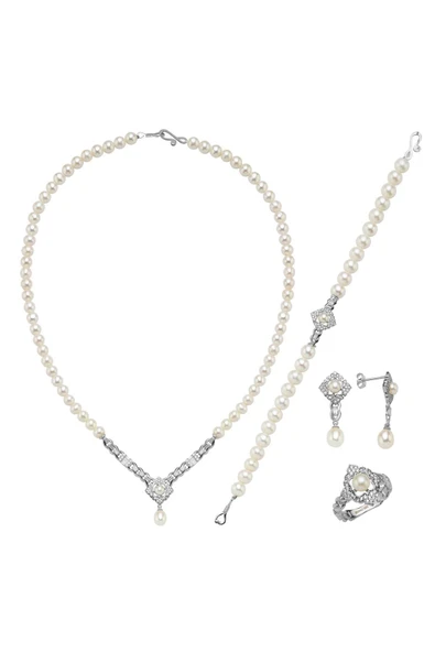 6,5 mm Baget Taşlı Doğal İnci Küpe Kolye Bileklik Yüzük Dörtlü Set - 10