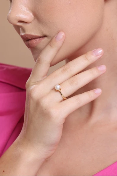 7,5 mm Large Doğal İnci Tek Taş Modelli Yüzük ürün görseli 1