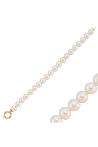 9,5 mm Denizci Kilit Doğal İnci Kolye Bileklik İkili Set - 6