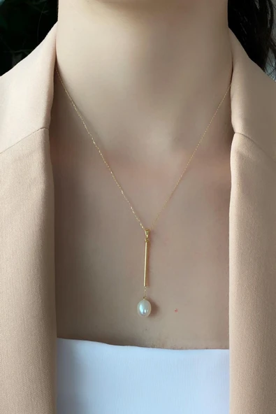 9,5 mm Tatlı Su Doğal İnci Kolye - 3