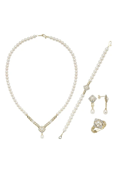 6,5 mm Baget Taşlı Doğal İnci Küpe Kolye Bileklik Yüzük Dörtlü Set - 8