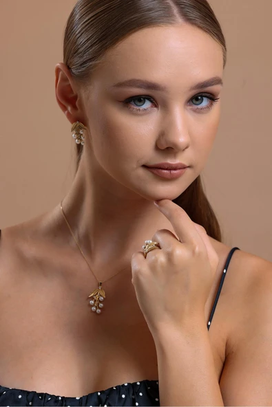 4,5 mm Zeytin Dalı Doğal İnci Kolye - 4