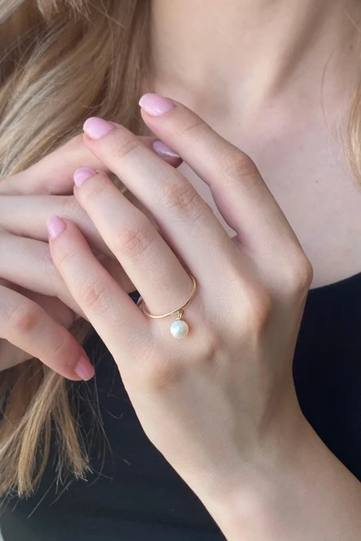 6,5 mm Doğal İnci Sallantılı Yüzük