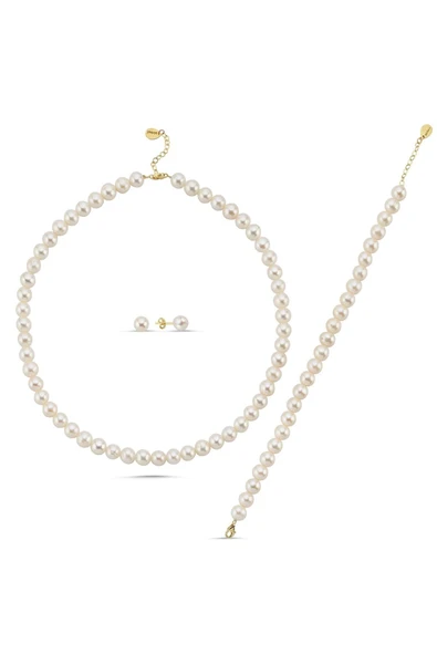 8,5 mm Sıralı Doğal İnci Kolye Bileklik Küpe Üçlü Set - 6