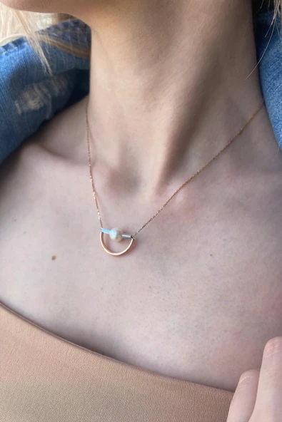 7,5 mm Yarım Daire Tatlı Su Doğal İnci Kolye - 3