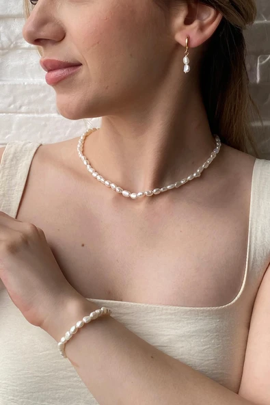 7,5 mm Yassı Barok İnci Kolye