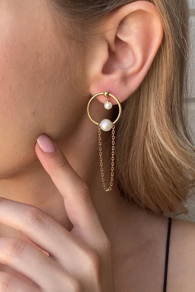 7,5 mm Tatlı Su Doğal İnci Sallanan Küpe ürün görseli 1